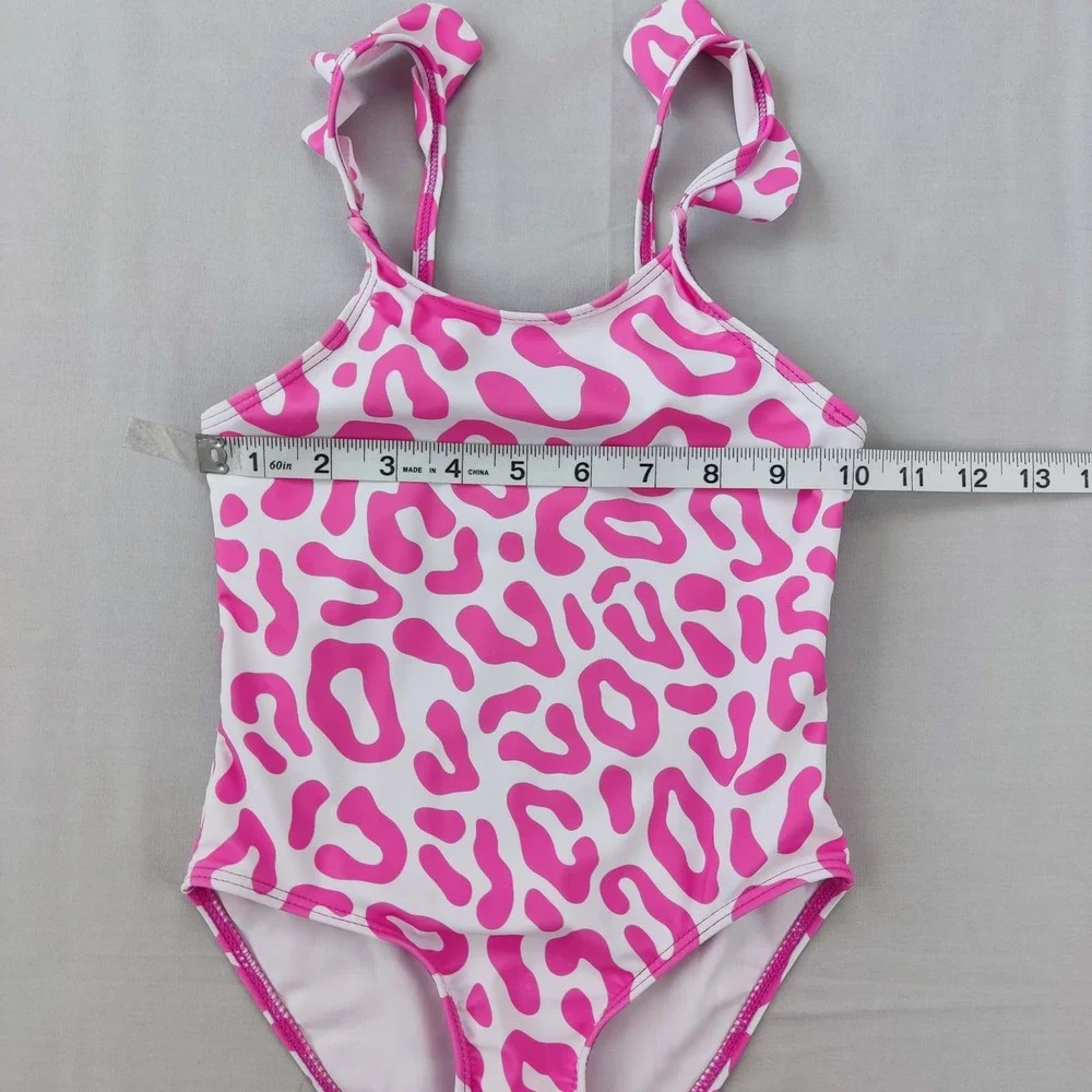 SHEIN Swimsuit Girls 5Y Pink Leopard One Piece Ruffle Strap sk24070557133 Animal